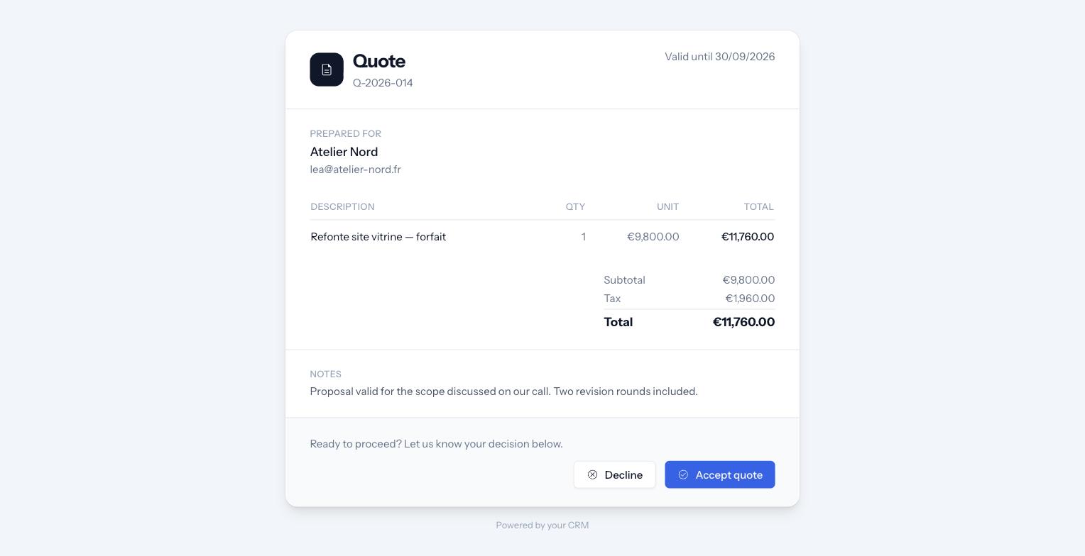 Le client accepte en ligne.
